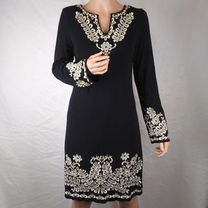 Embroidered Black Spandex Stretch Dress Sz Pet. M